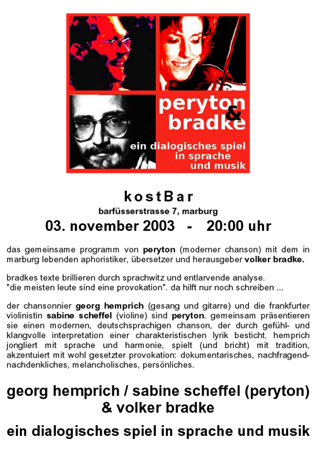 marburg, 03.11.2003: ein dialogisches spiel in sprache und musik